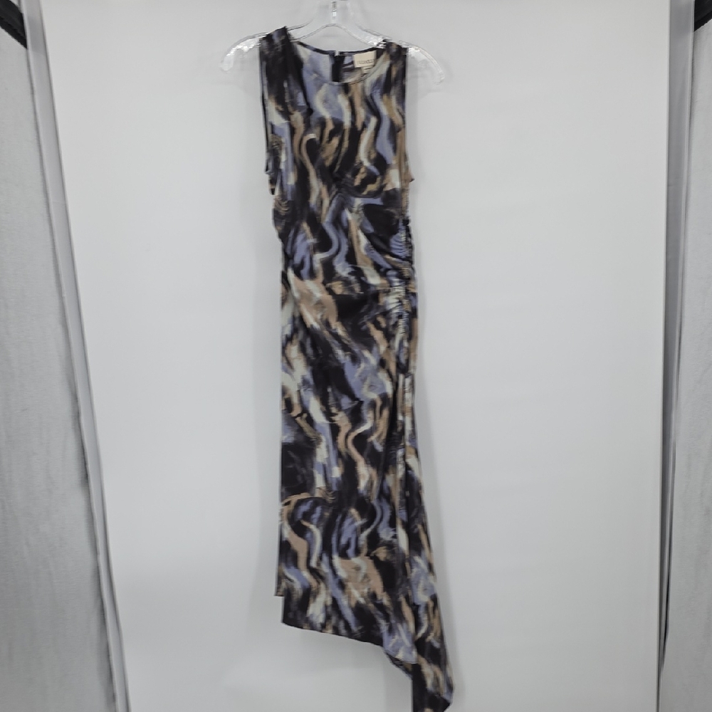 Luxely Chic Asymmetrical Dress in Black, Cream, and Tan Size 4